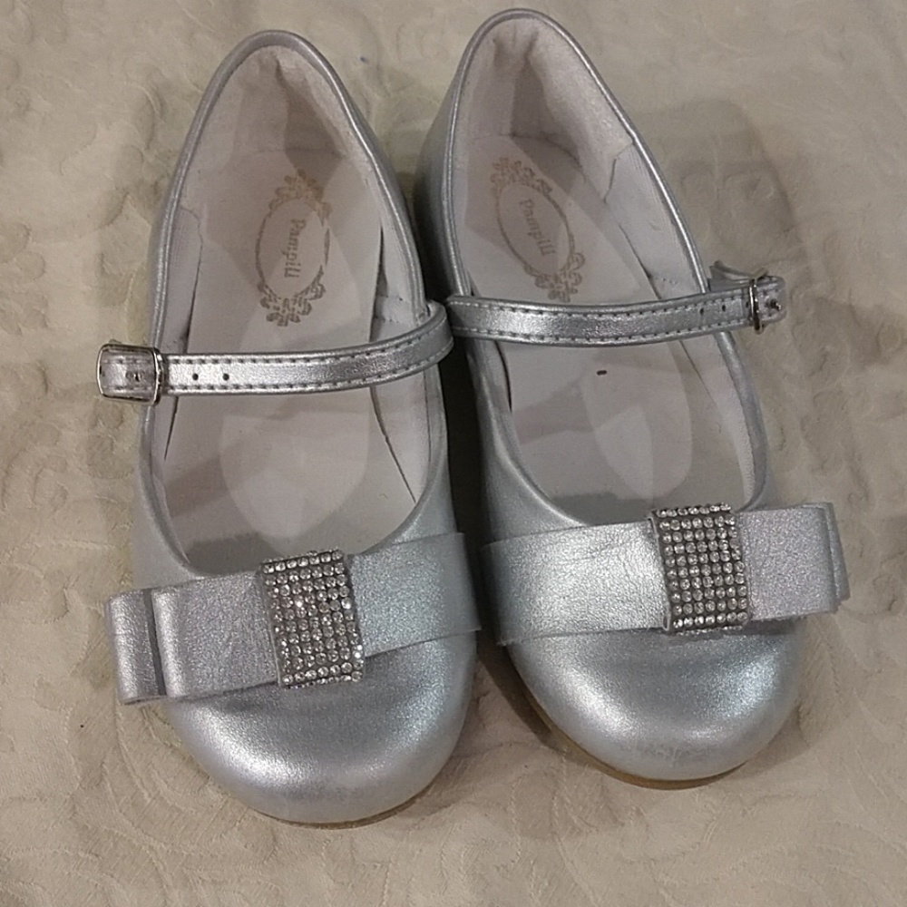 Pampili Girls Silver Mary Jane Shoes Size 10
